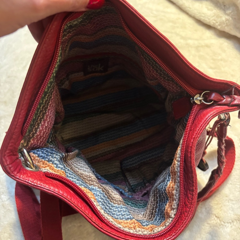The Sak Bag Red Leather Convertible Shoulder Bag and Crossbody Braided Strap Y2K - Picture 10 of 15